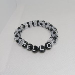 Hello Beaded Bracelet – Black & Clear Beads