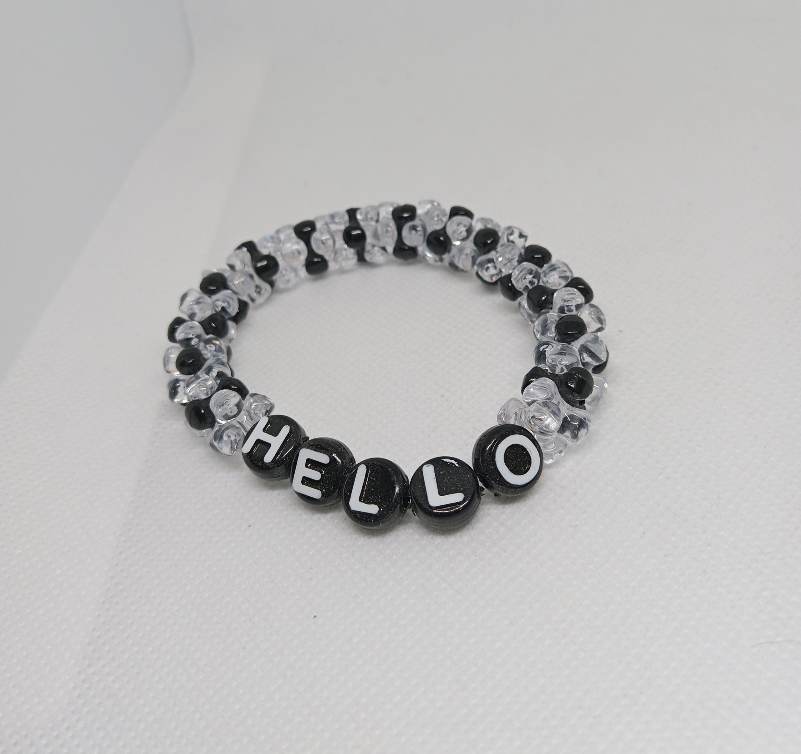 Hello Beaded Bracelet – Black & Clear Beads