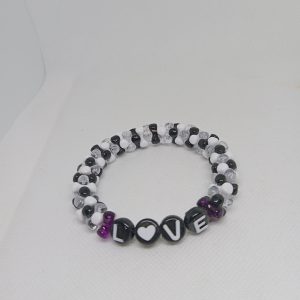 Love Beaded Bracelet – Black, White & Purple Accent
