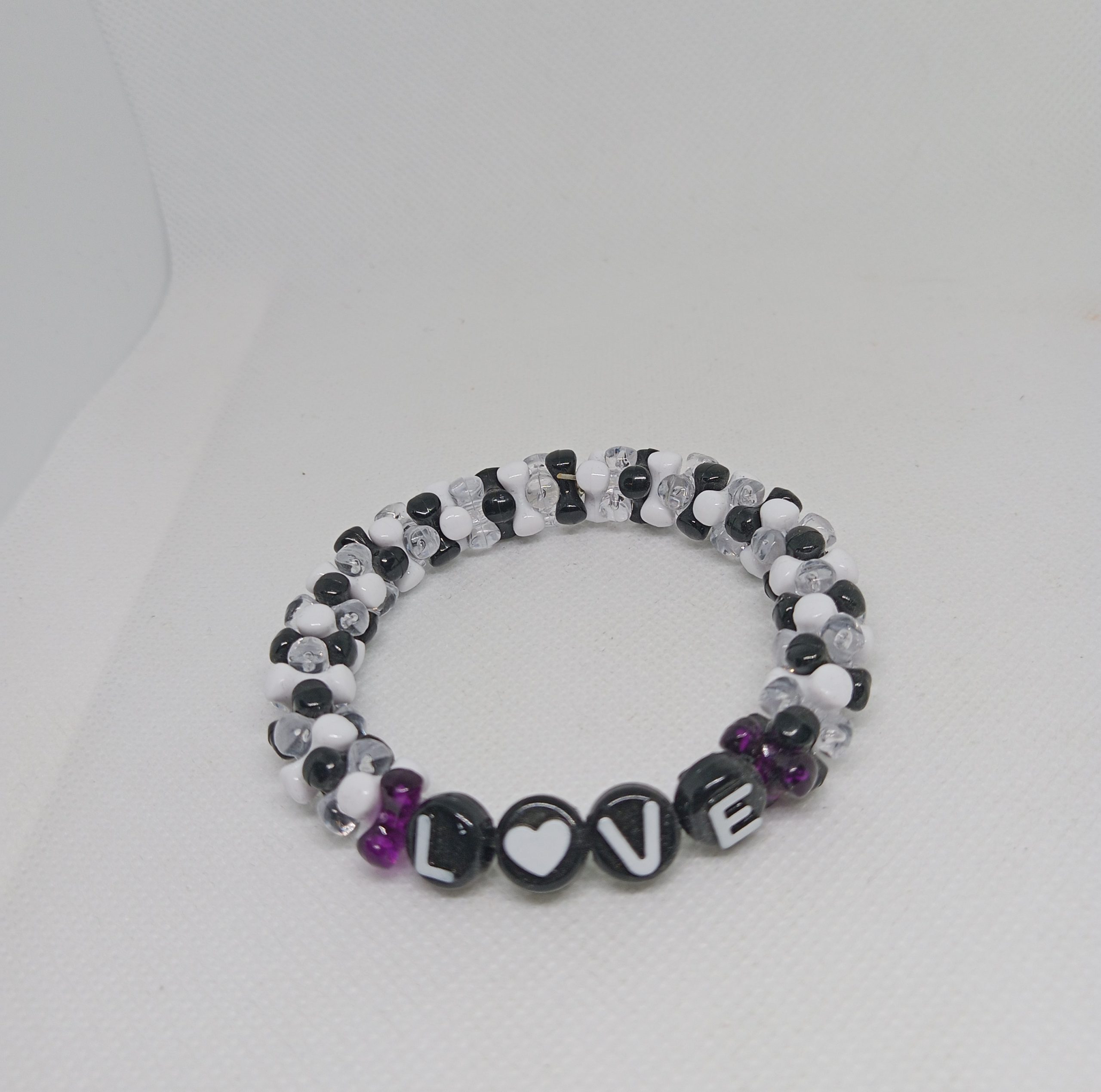 Love Beaded Bracelet – Black, White & Purple Accent