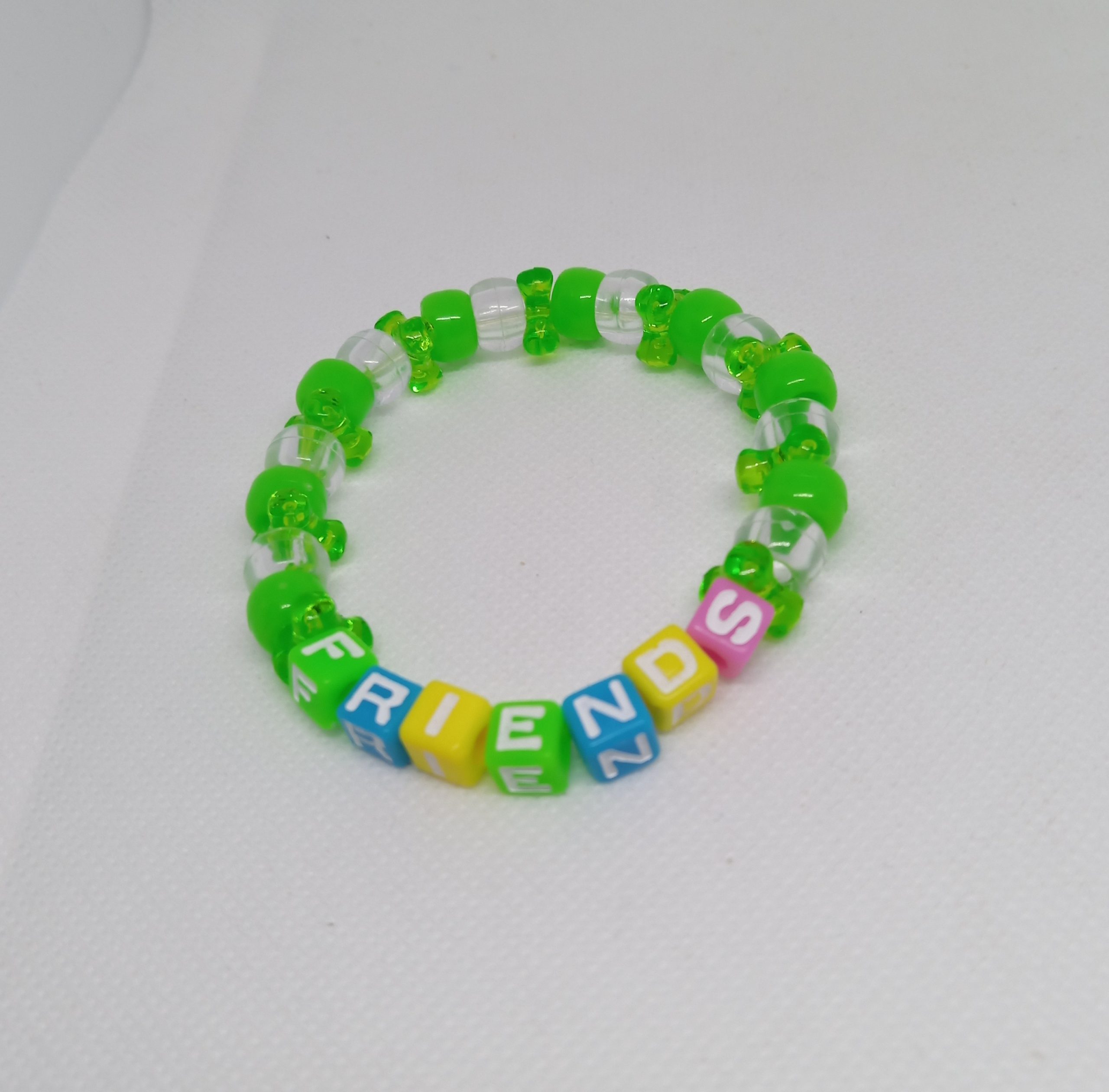 Bright Beads “FRIENDS” Bracelet – Green & Clear