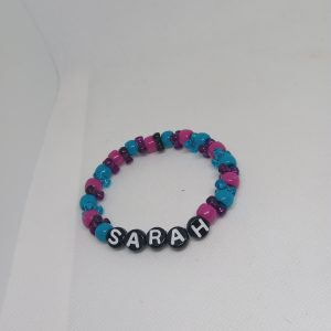 Sarah Beaded Name Bracelet – Pink, Purple & Blue