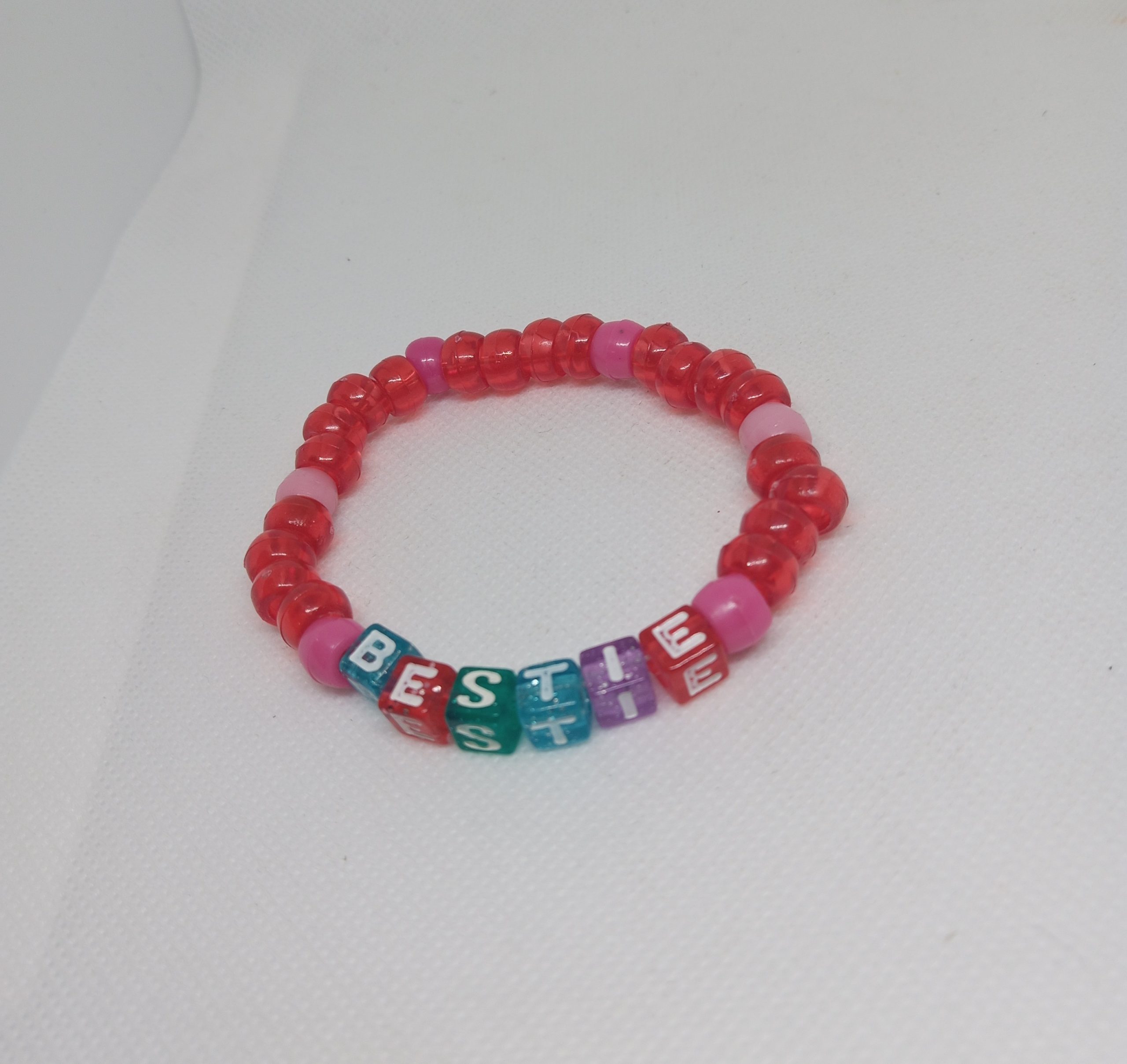 Bestie Beaded Bracelet – Red & Pink Friendship Gift