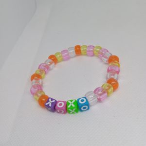 XOXO Love Bead Bracelet  Pink, Orange & Clear Mix