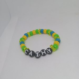 Cathy Name Bead Bracelet – Green, Blue & Yellow
