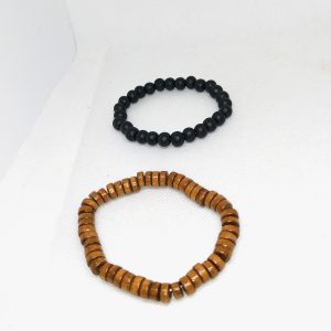 Earth & Shadow Wooden Bead Bracelet Set