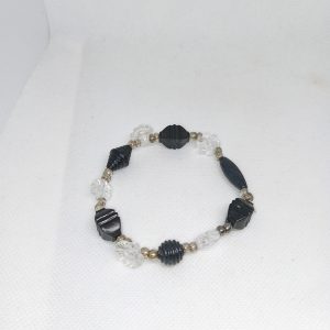 Bold Black & Clear Beaded Stretch Bracelet