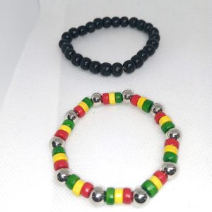 Rasta Vibes & Midnight Matte Bead Bracelet Set