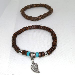 Rustic Charm & Boho Leaf Wooden Bracelet Set