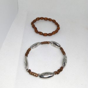 Rustic Charm Wood & Silver Bead Bracelet Set