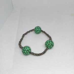 Green Web Glass & Gunmetal Bead Bracelet