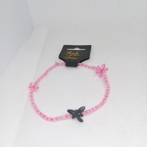Pink Blossom Bead Bracelet with Dragonfly Accent