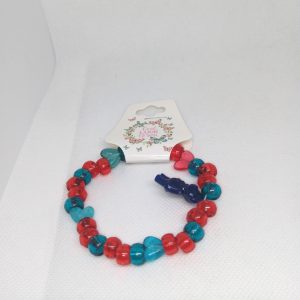 Red & Teal Heart Bead Bracelet with Blue Bear Charm