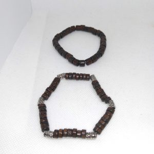 Rustic Charm Wooden Bead Bracelet Set with Tribal Accents