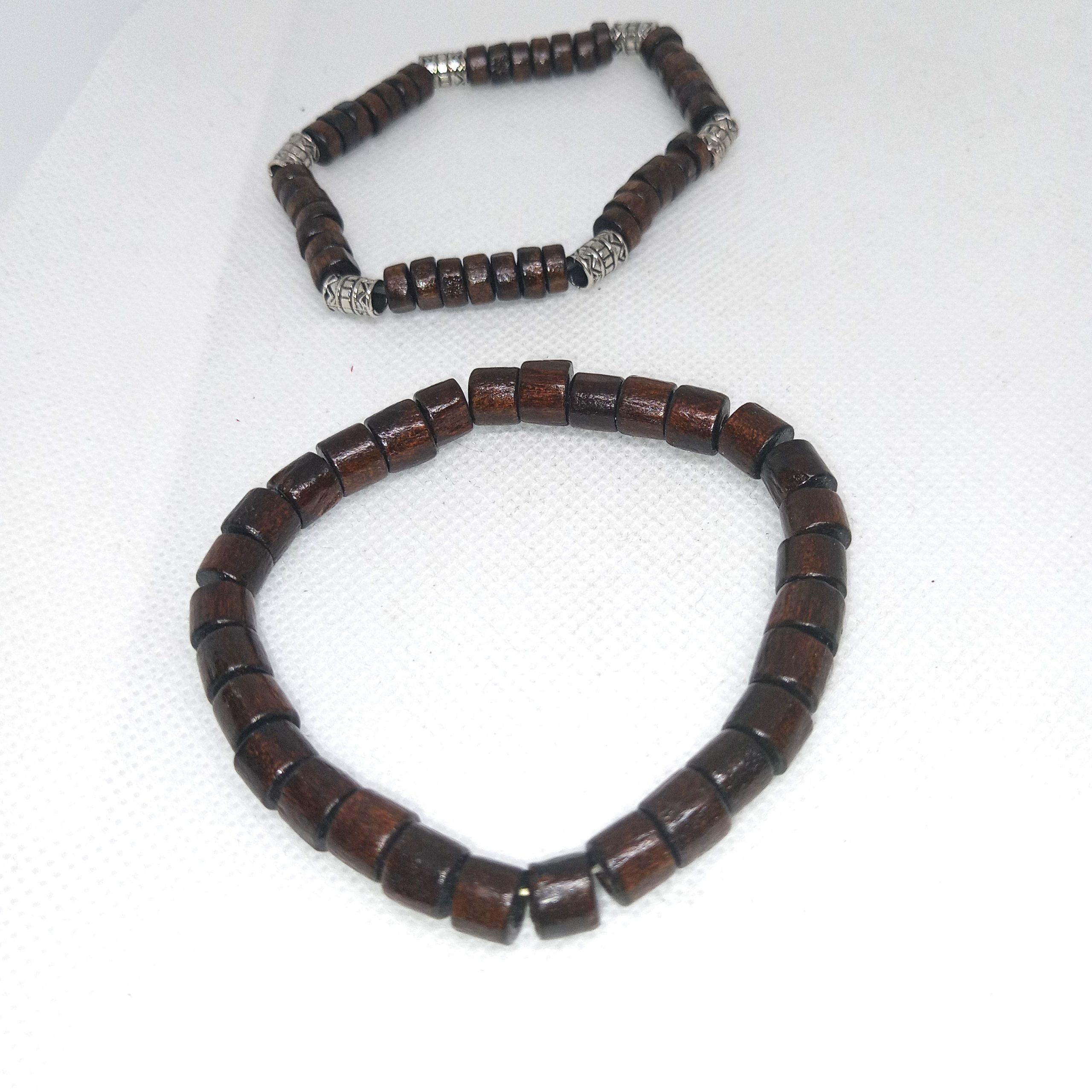 Rustic Charm Wooden Bead Bracelet Set with Tribal Accents - Image 3
