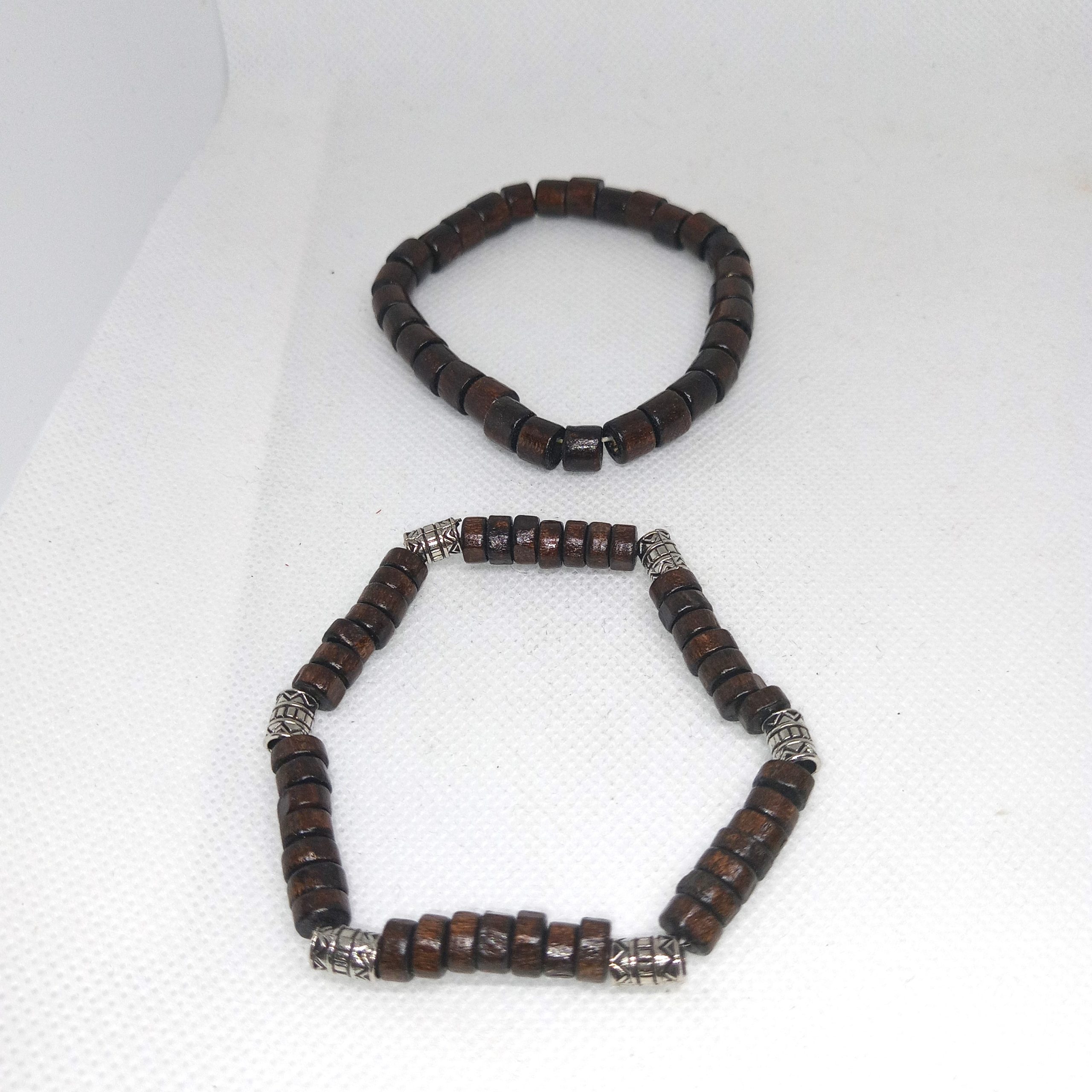 Rustic Charm Wooden Bead Bracelet Set with Tribal Accents