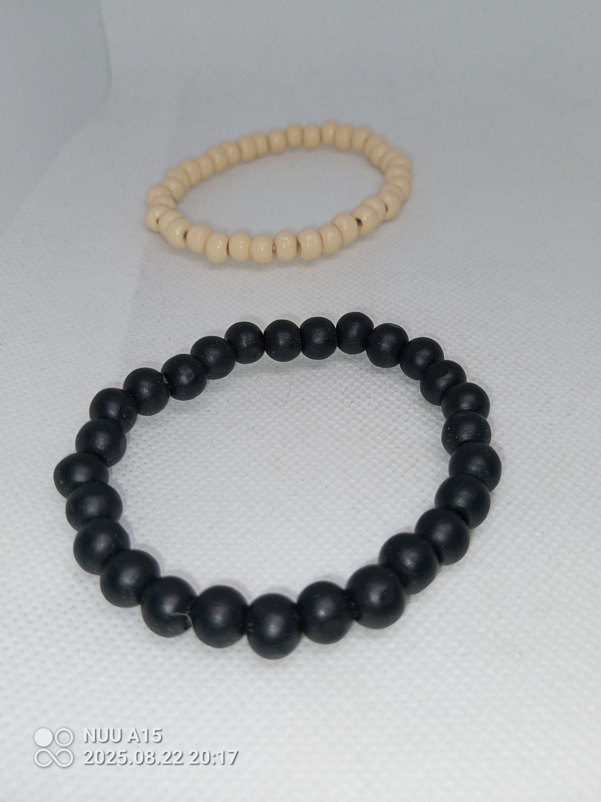 Natural Contrast Wooden Bead Bracelets Set – Matte Black & Glossy Tan - Image 3