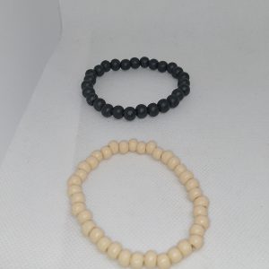 Natural Contrast Wooden Bead Bracelets Set – Matte Black & Glossy Tan