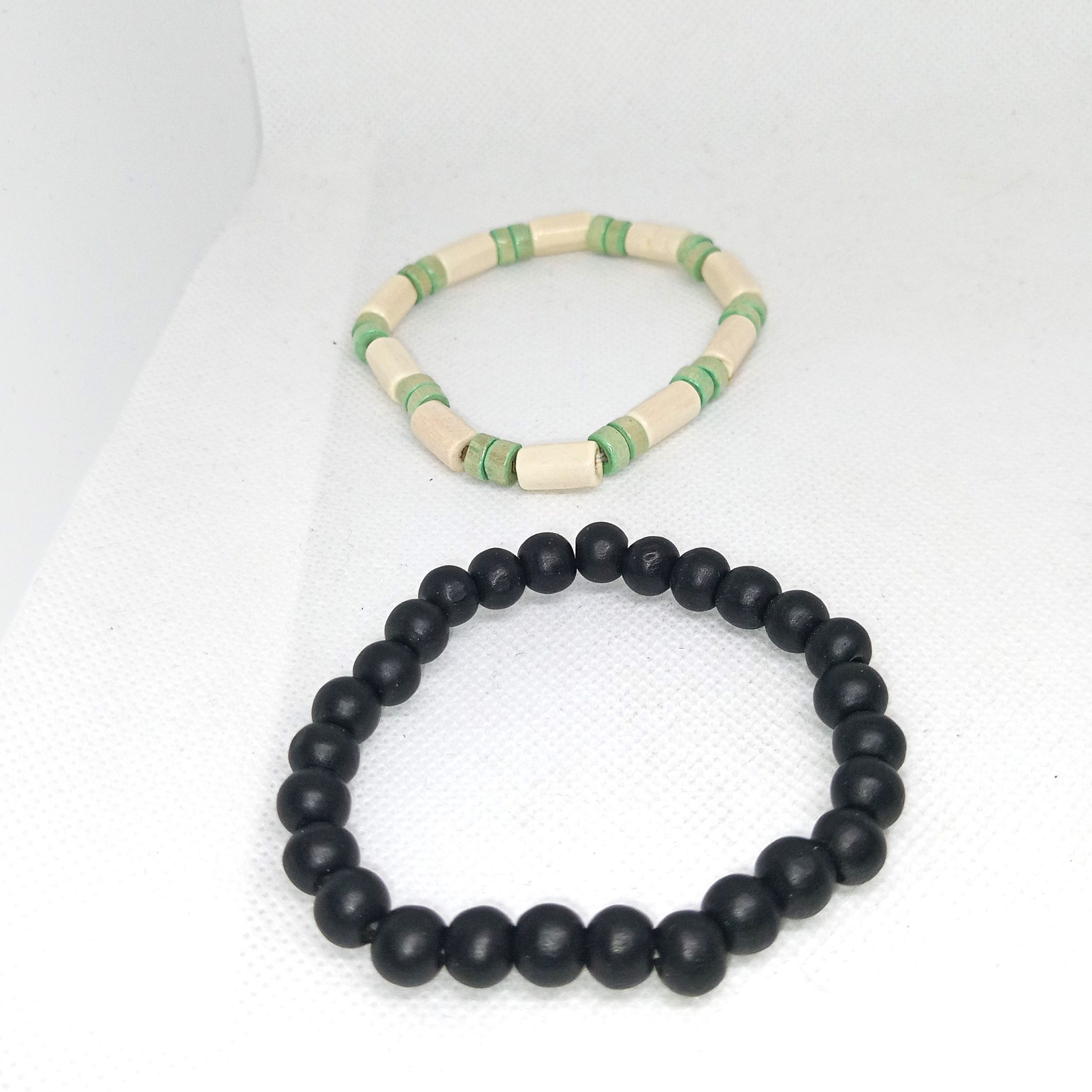 Earthy Vibes Wood Bead Bracelet Set – Black & Mint Natural Tones - Image 5