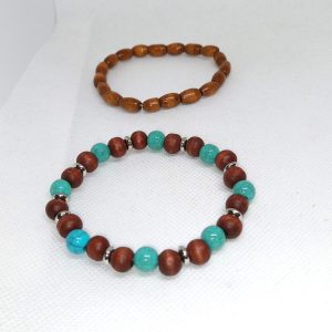 Rustic Turquoise & Wood Bead Bracelet Duo