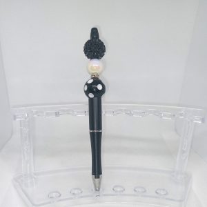 Black Bubble Gum Bead Pen with Polka Dot, Pearl Beads