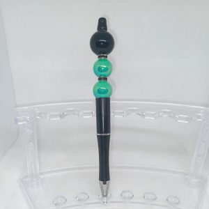 Handmade Bubble Gum Bead Pen with Black & Green Charms