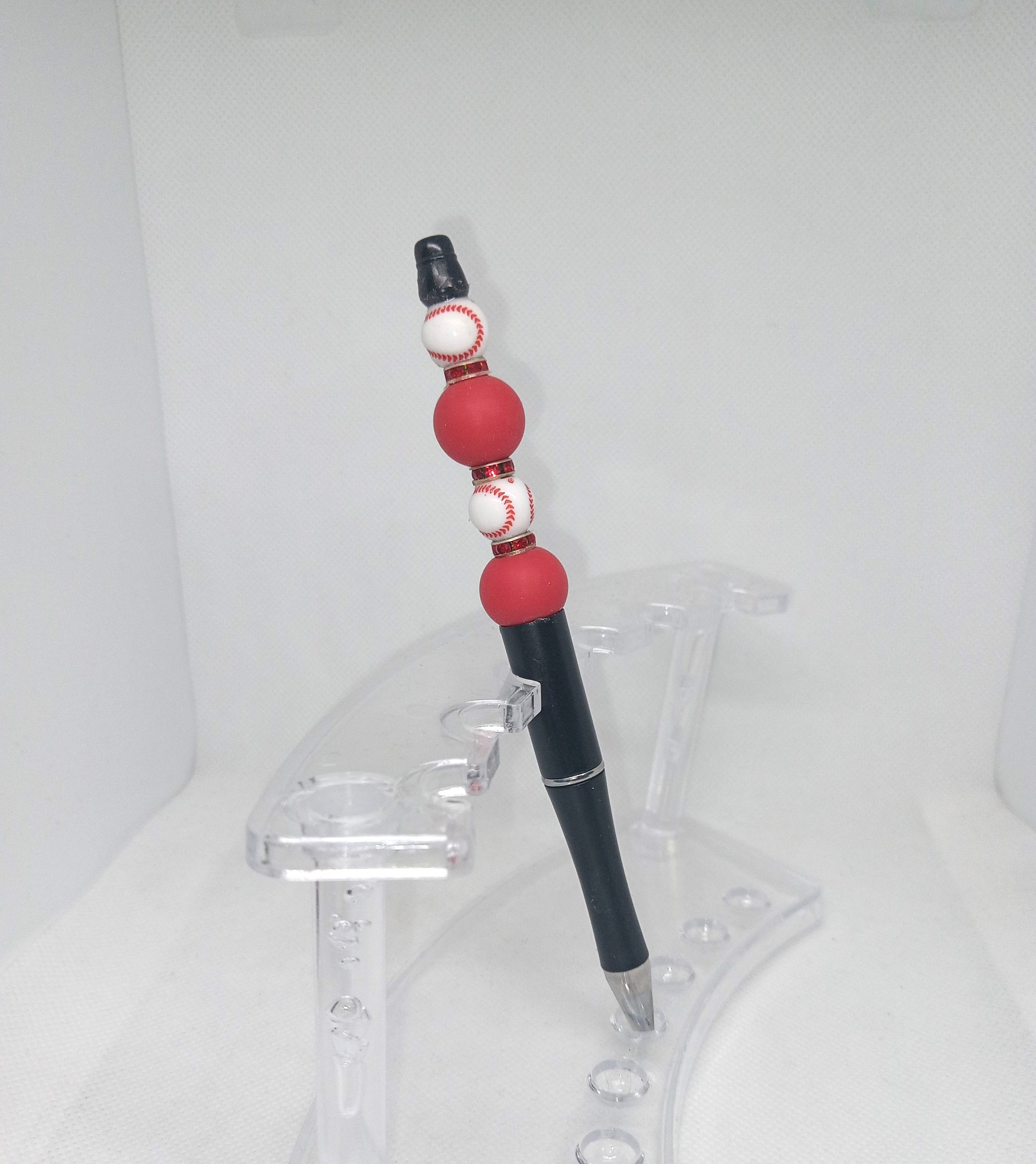 Handmade Baseball Bubble Gum Bead Pen Red & White Charm - Image 2