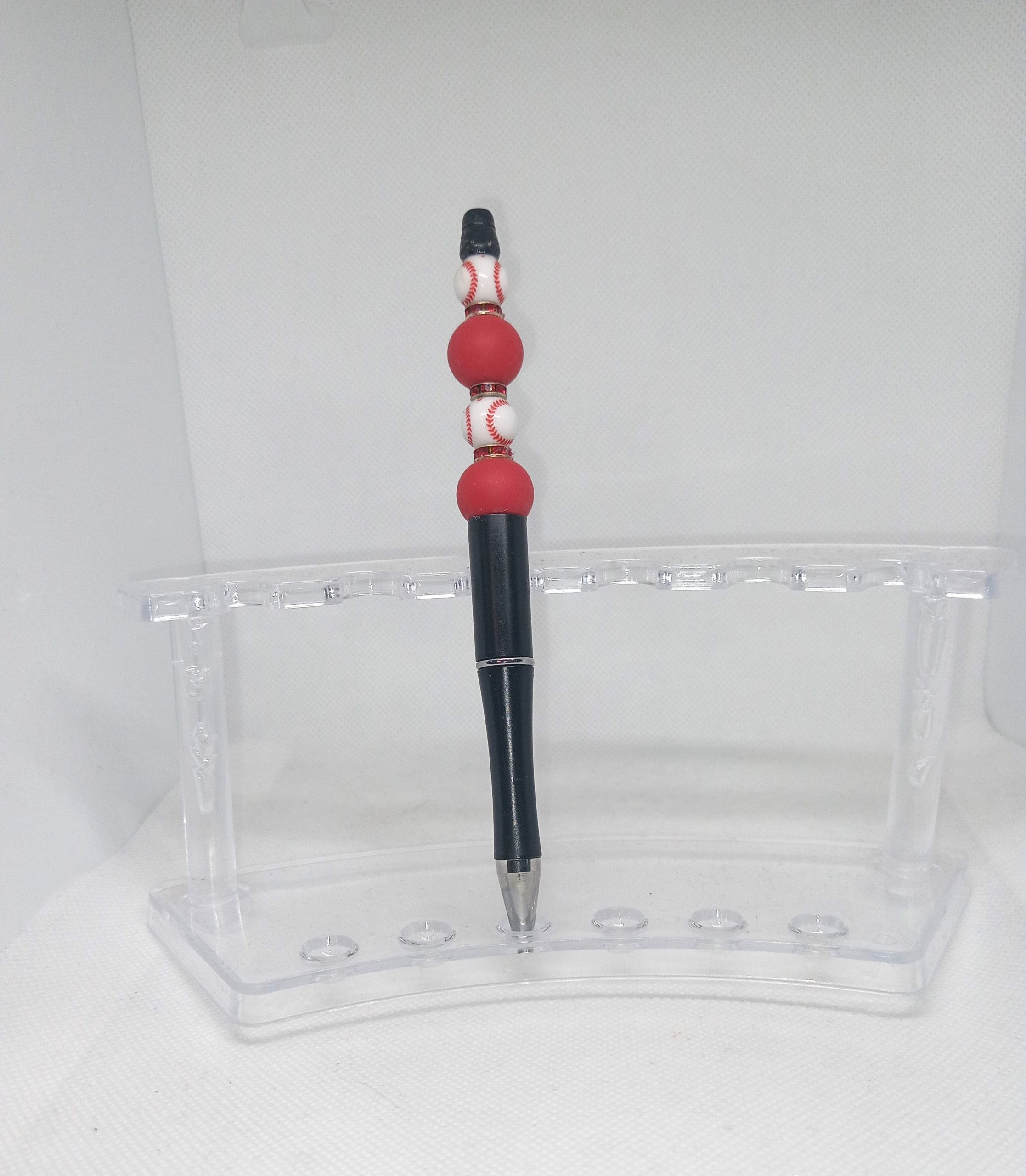Handmade Baseball Bubble Gum Bead Pen Red & White Charm
