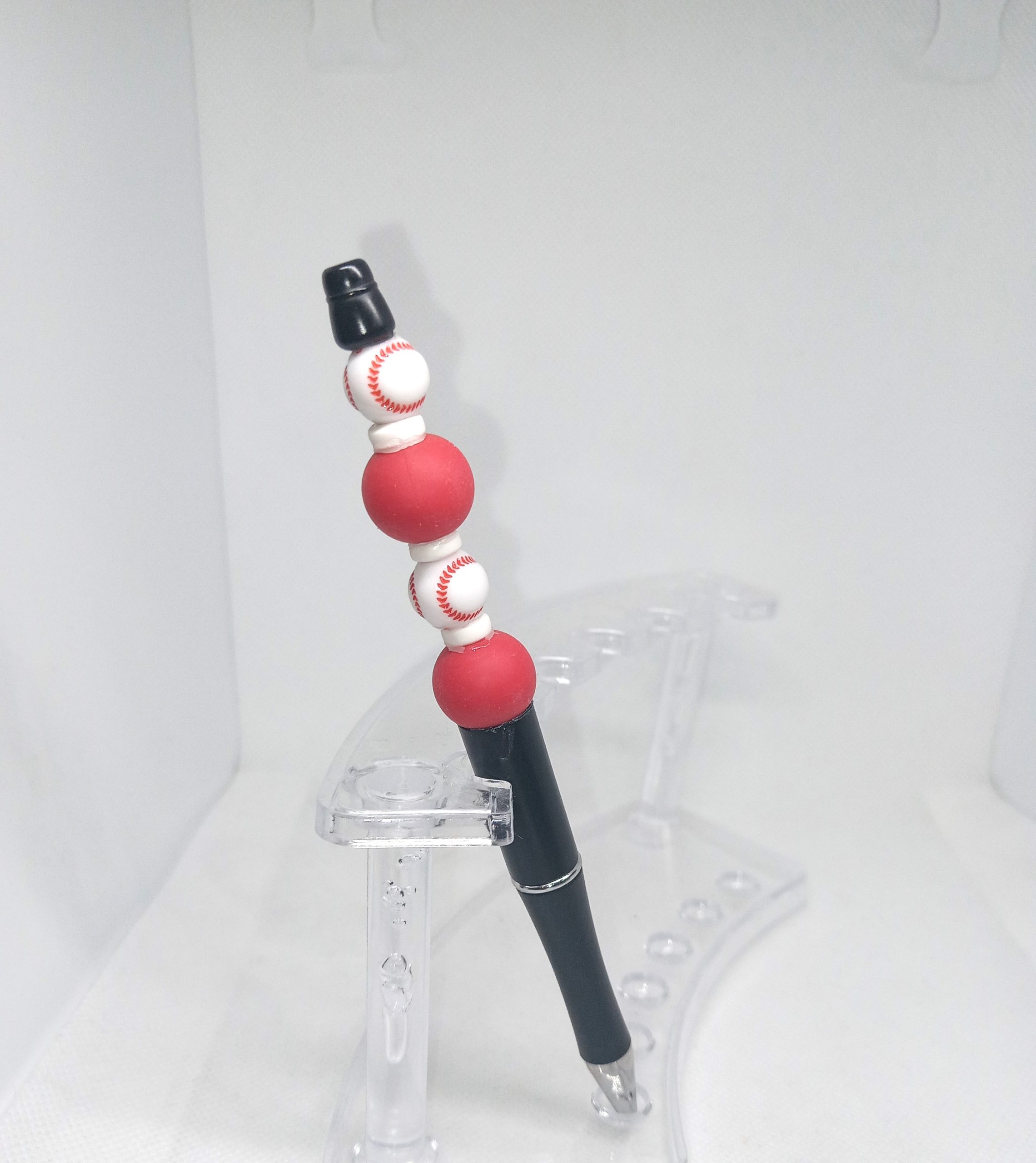 Handmade Baseball Bubble Gum Bead Pen Red & White Charm - Image 4