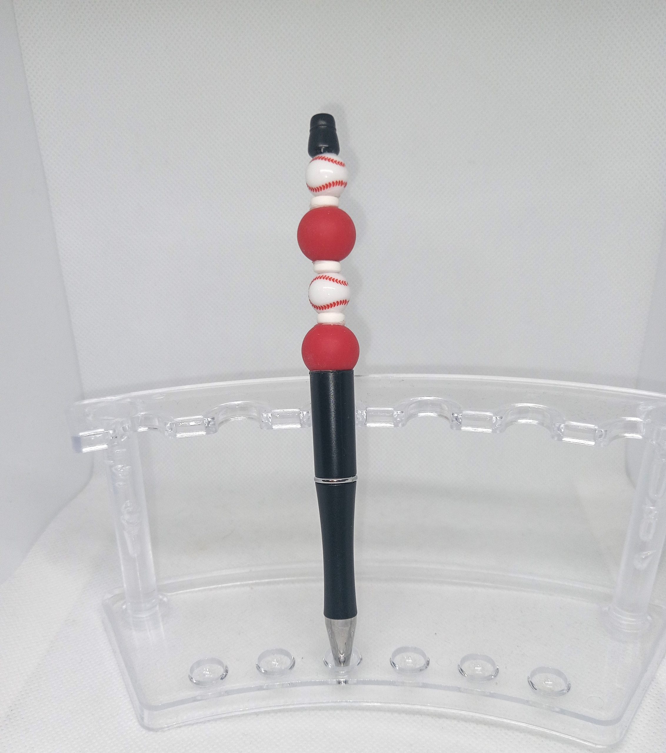 Handmade Baseball Bubble Gum Bead Pen Red & White Charm - Image 3