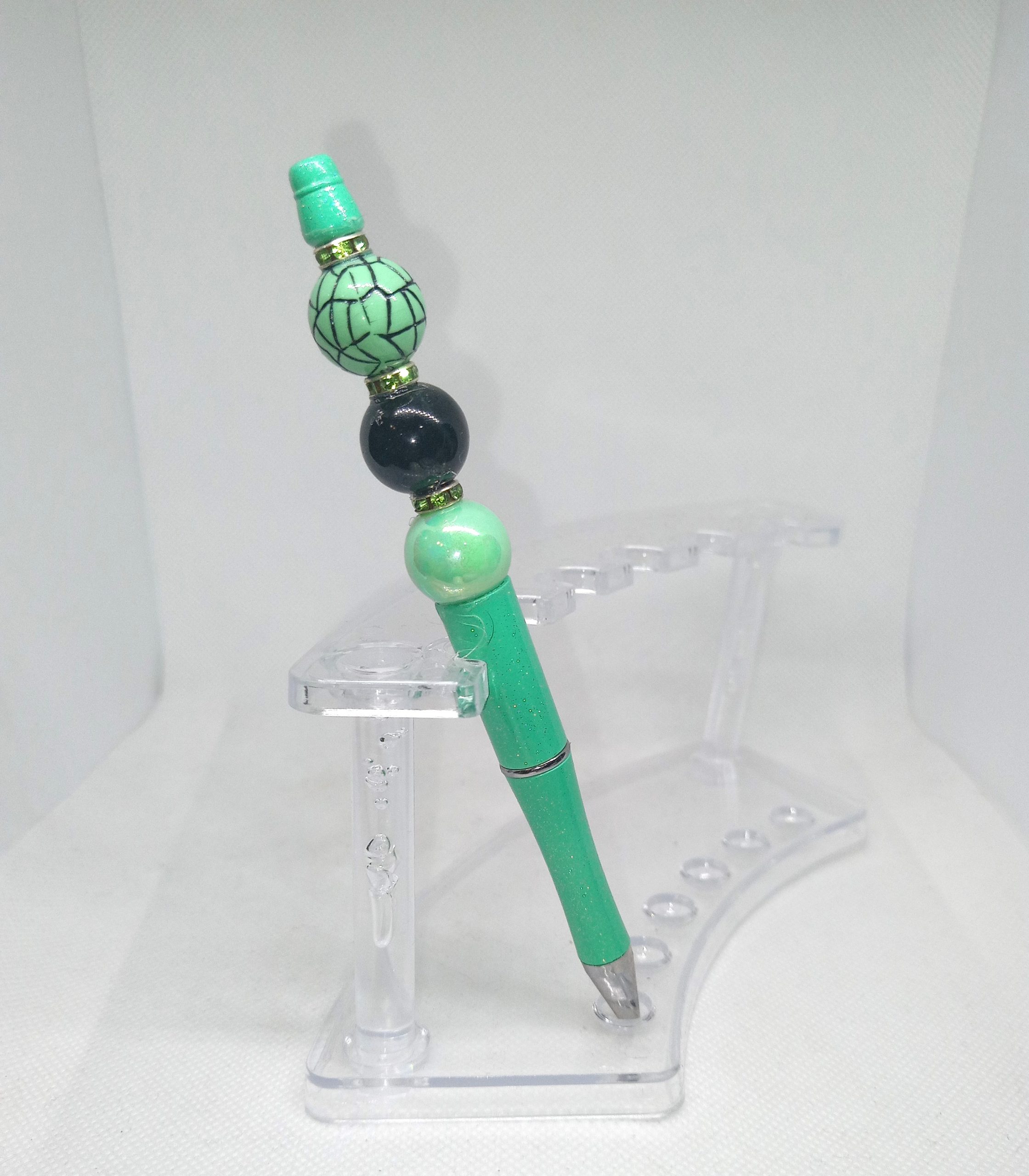 Handmade Green & Black Bubble Gum Bead Pen with Charm Beads - Image 2