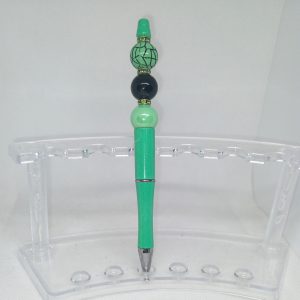 Handmade Green & Black Bubble Gum Bead Pen with Charm Beads