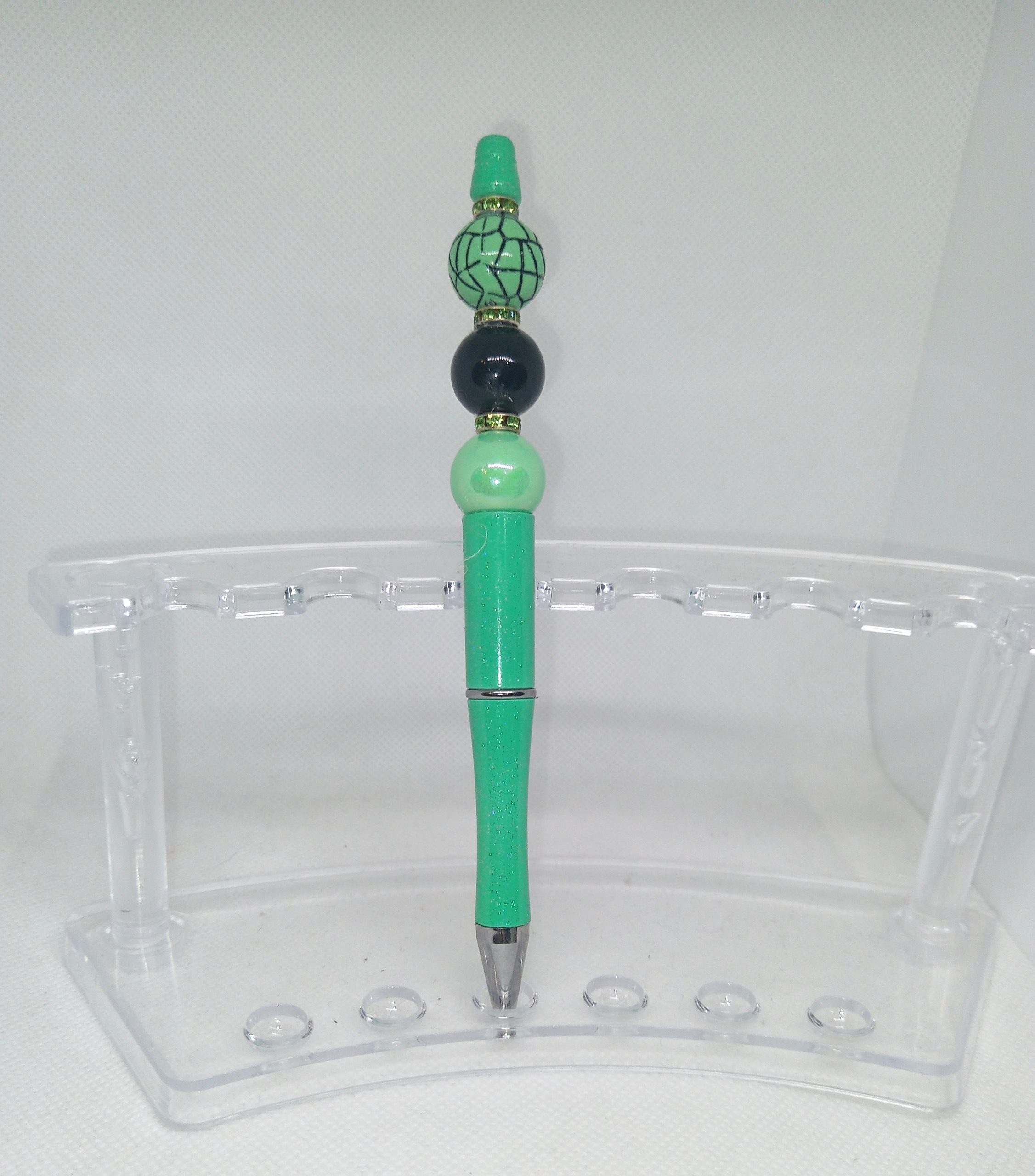 Handmade Green & Black Bubble Gum Bead Pen with Charm Beads