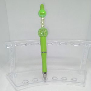 Handmade Green Bubble Gum Bead Pen with Pearl & Crystal Charm