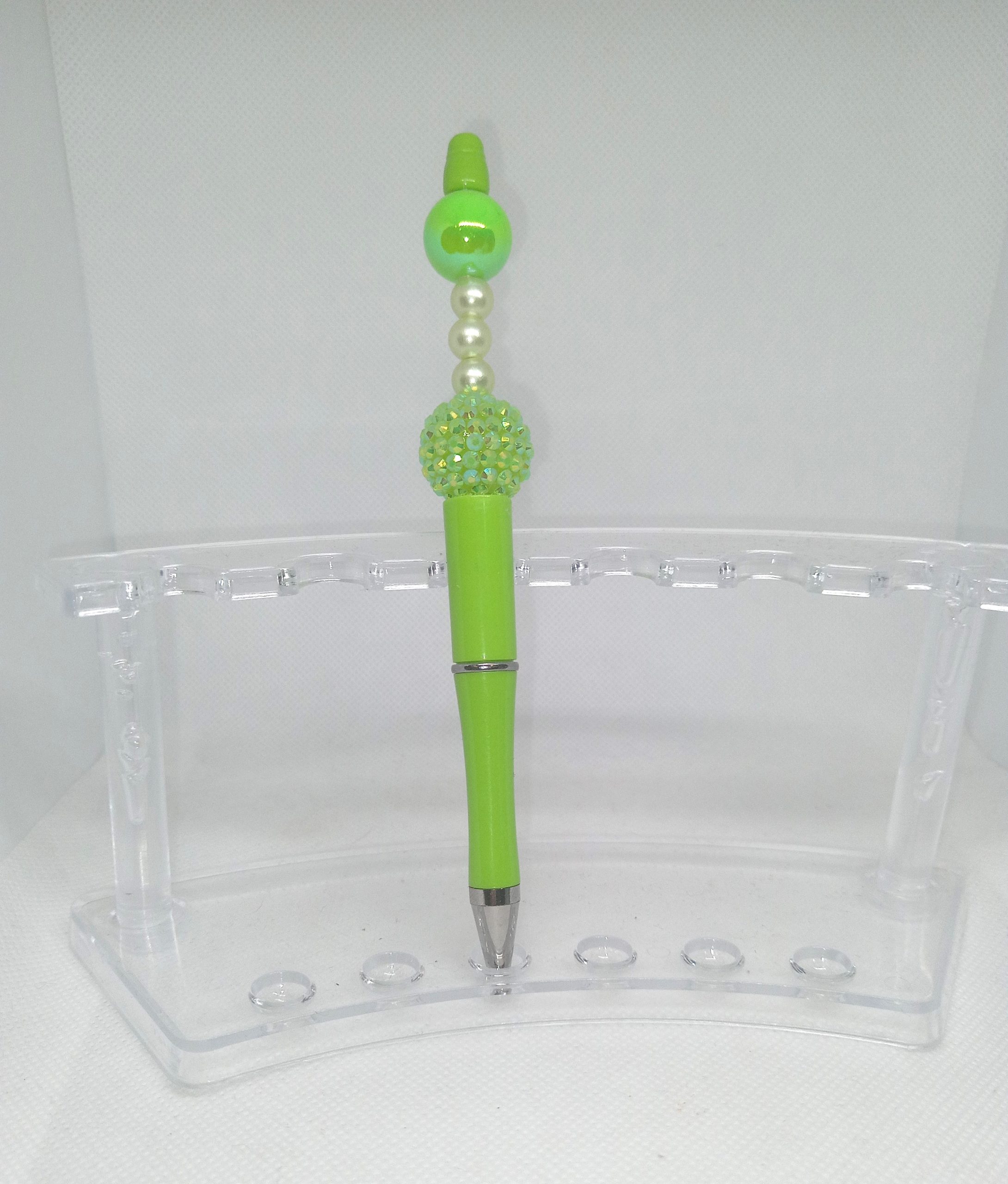 Handmade Green Bubble Gum Bead Pen with Pearl & Crystal Charm
