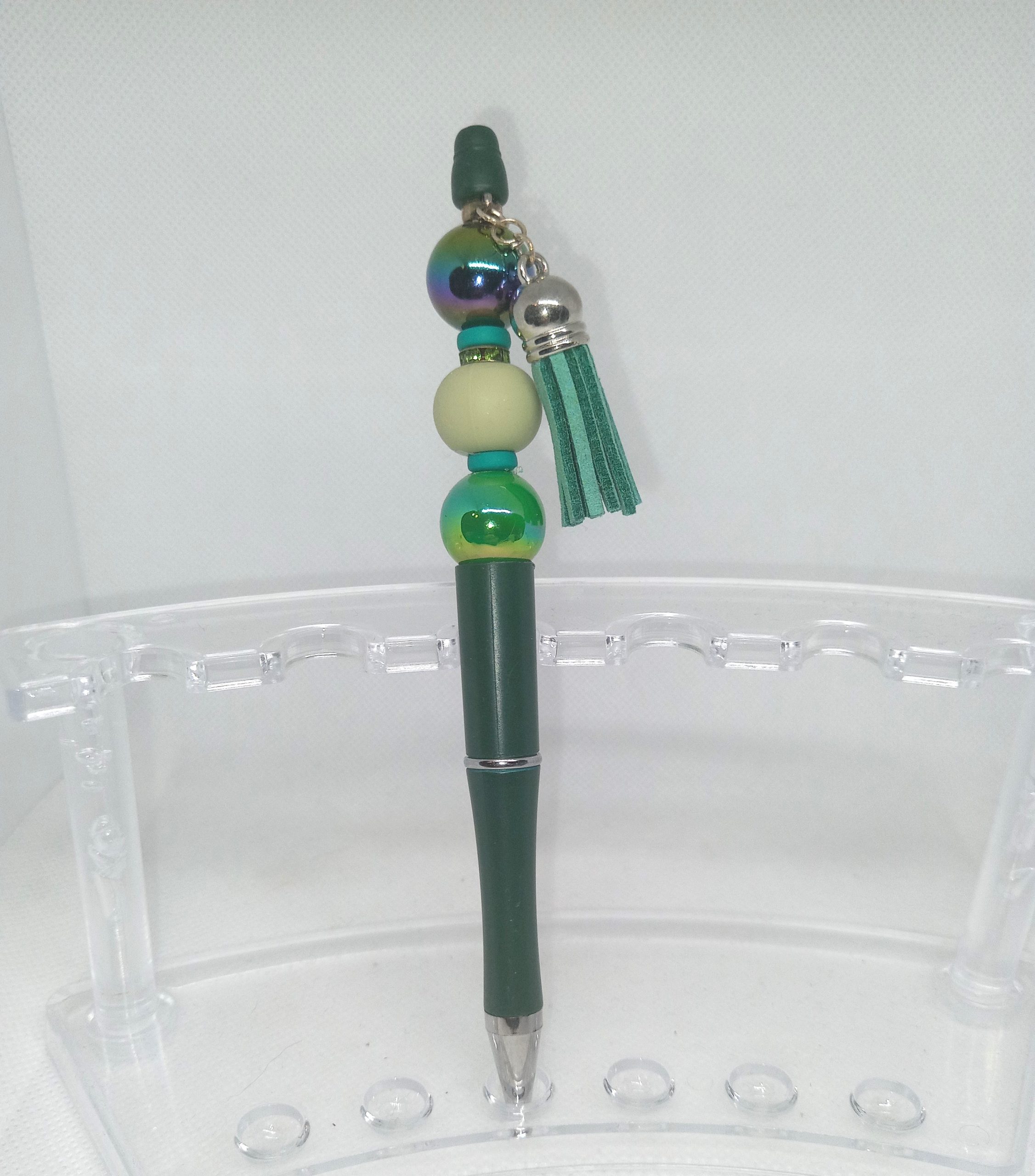 Handmade Green Bubble Gum Bead Pen with Tassel Charm