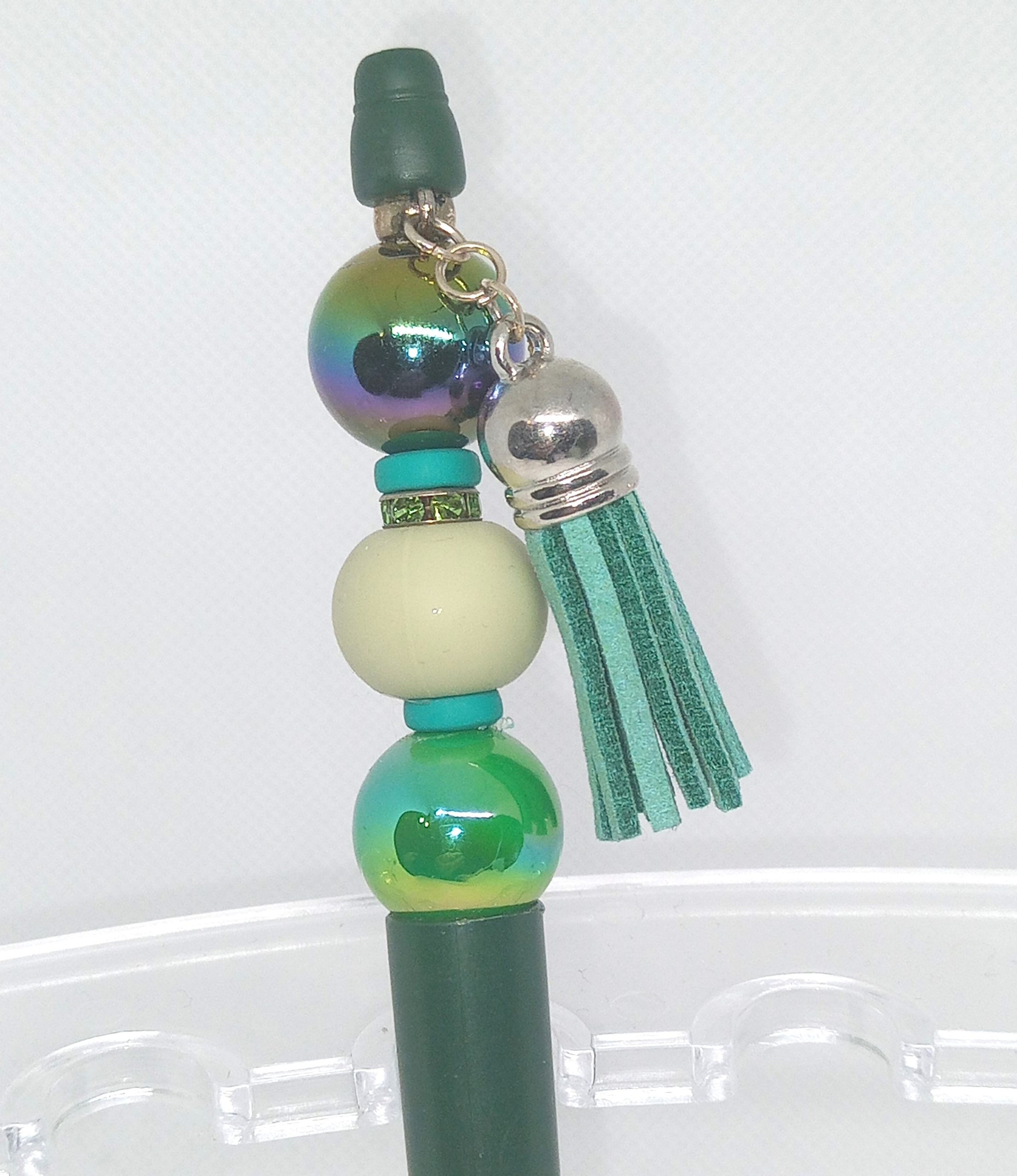 Handmade Green Bubble Gum Bead Pen with Tassel Charm - Image 3