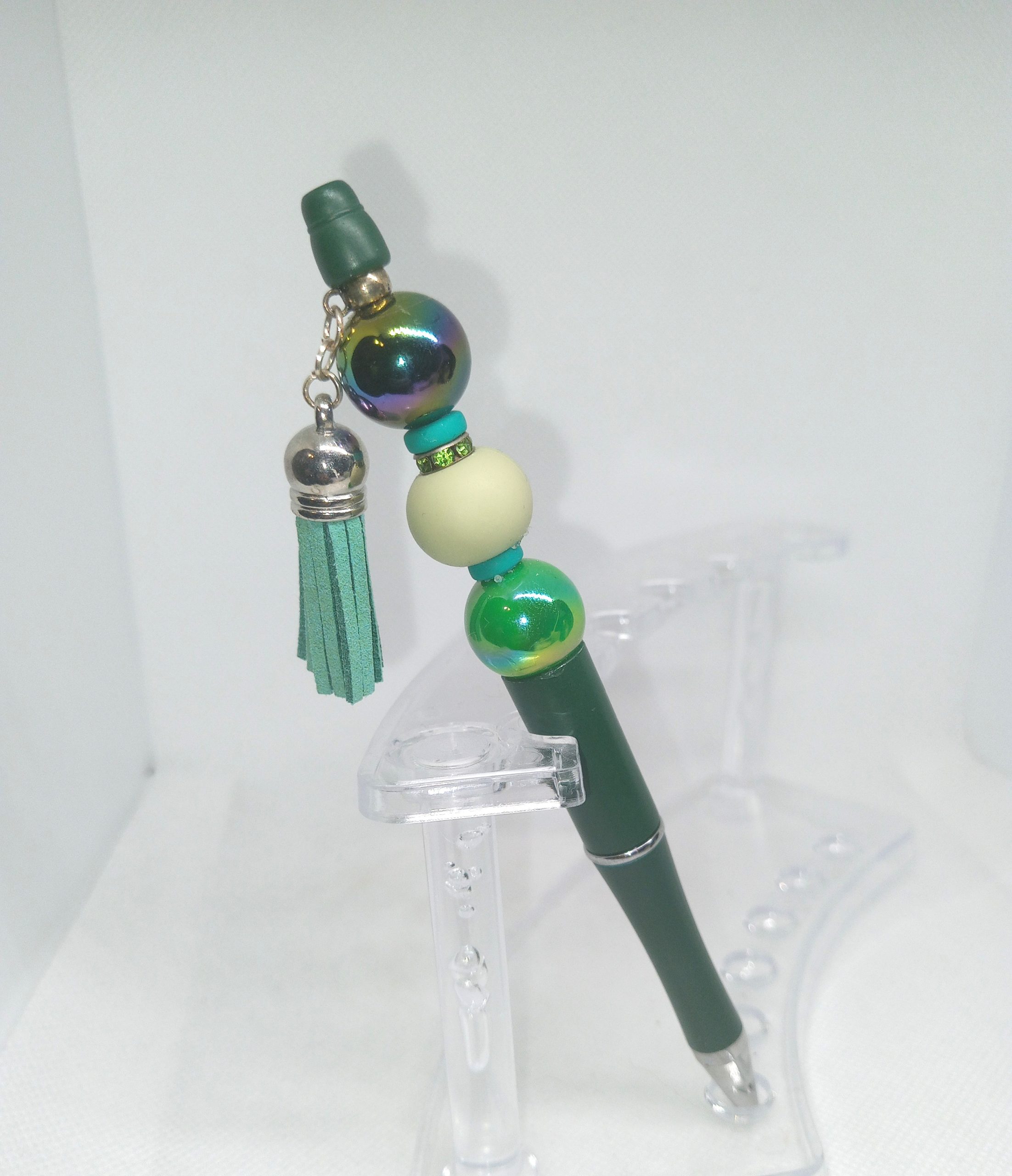 Handmade Green Bubble Gum Bead Pen with Tassel Charm - Image 2