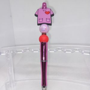 Pink Scrub Top Bubble Gum Silicone Bead Pen