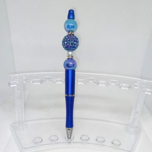Sparkling Blue Bubble Gum Bead Pen with Crystal Charm