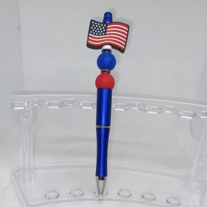 Patriotic American Flag Silicone Bead Pen Handmade Red, White & Blue Pen