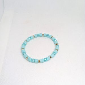 Blue Gold Clay Bead Bracelet Ocean Breeze Style