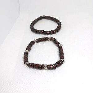 Earthbound Dark Wood & Silver Accent Bead Bracelets