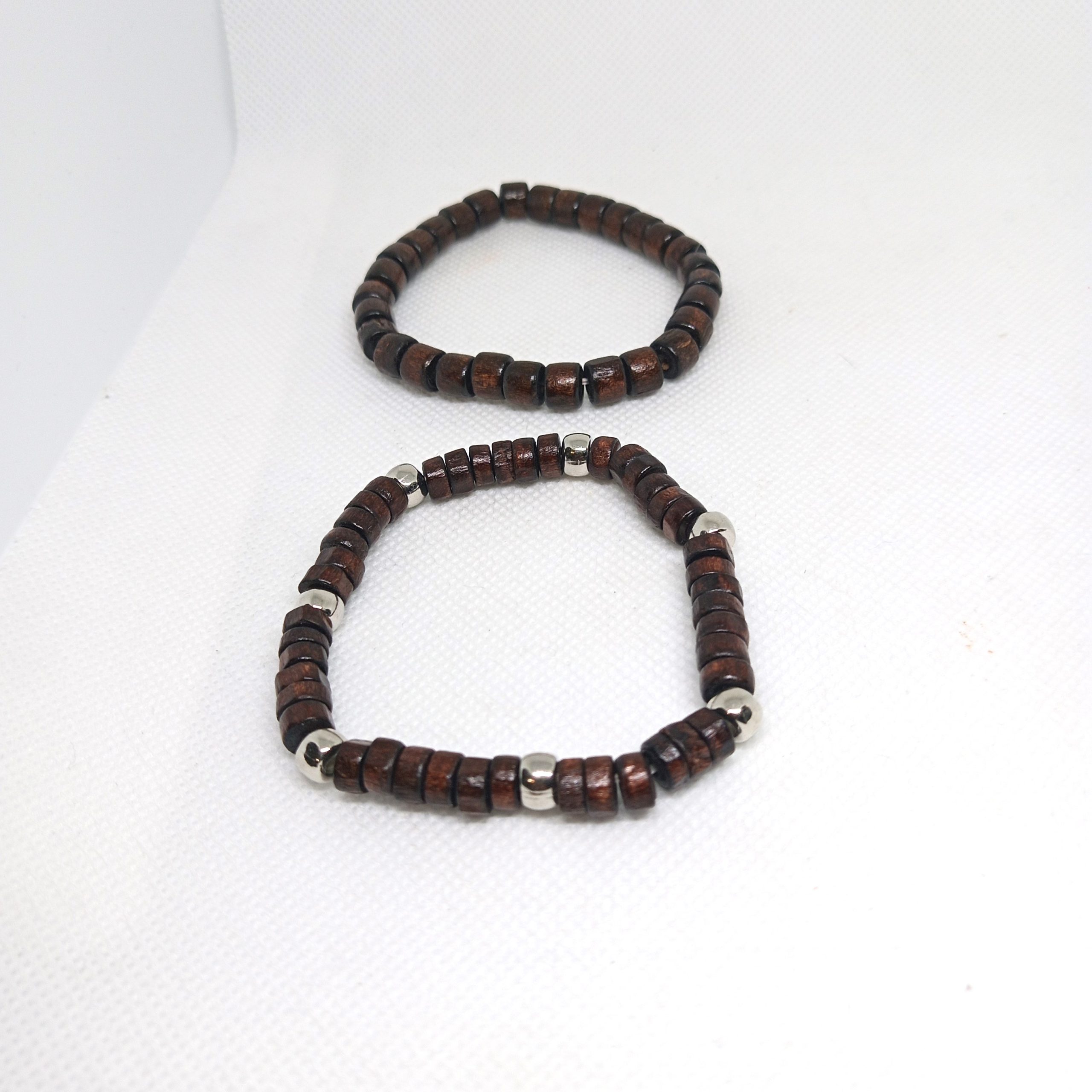 Earthbound Dark Wood & Silver Accent Bead Bracelets