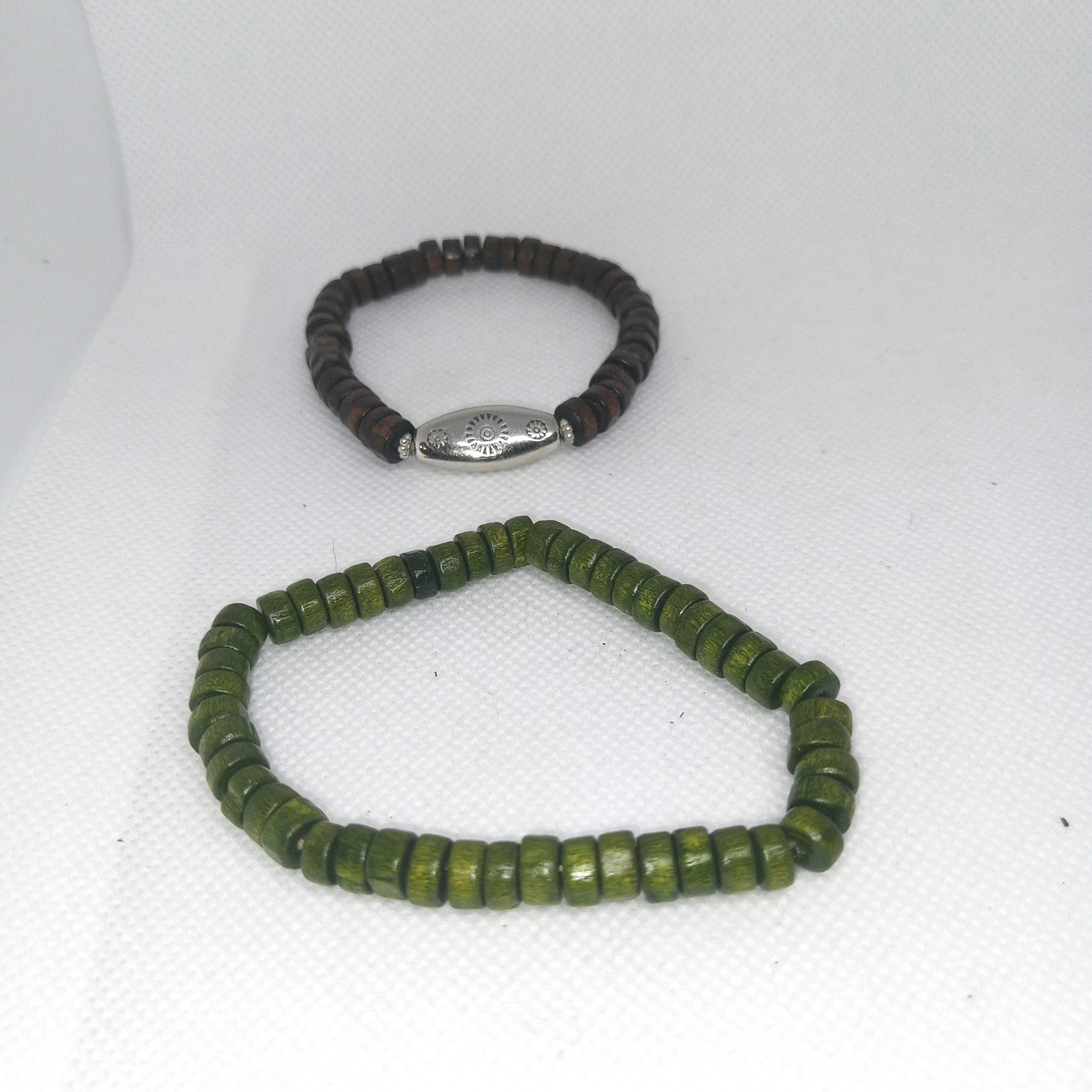 Earth Harmony Bracelet Duo Green Disc & Brown Silver Charm Set - Image 5