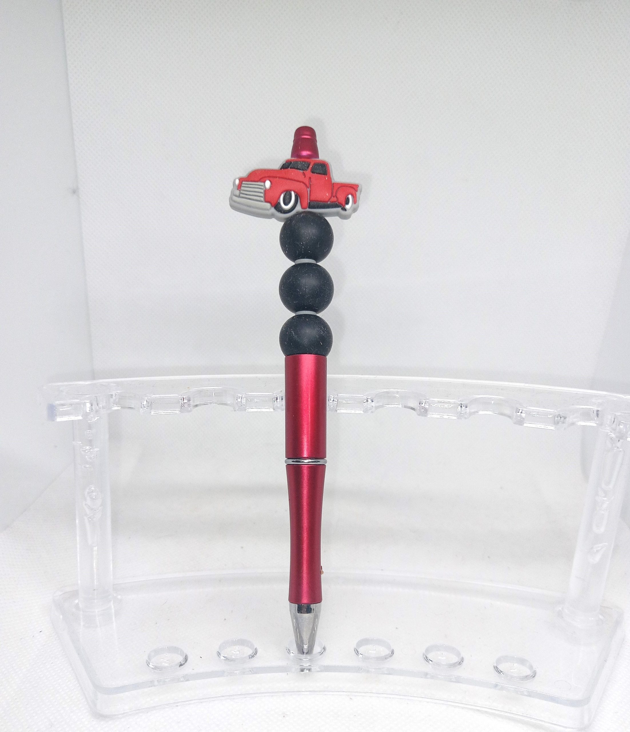 Vintage Red Truck Silicone Bead Pen Handmade - Image 2