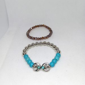 Turquoise Charm & Mocha Crystal Bracelet Set