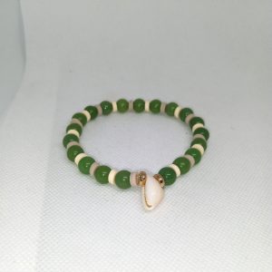 Seashell Green & Cream Clay Bead Bracelet