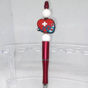Healthcare Hero Silicone Bead Pen Handmade Red & White Nurse Pen