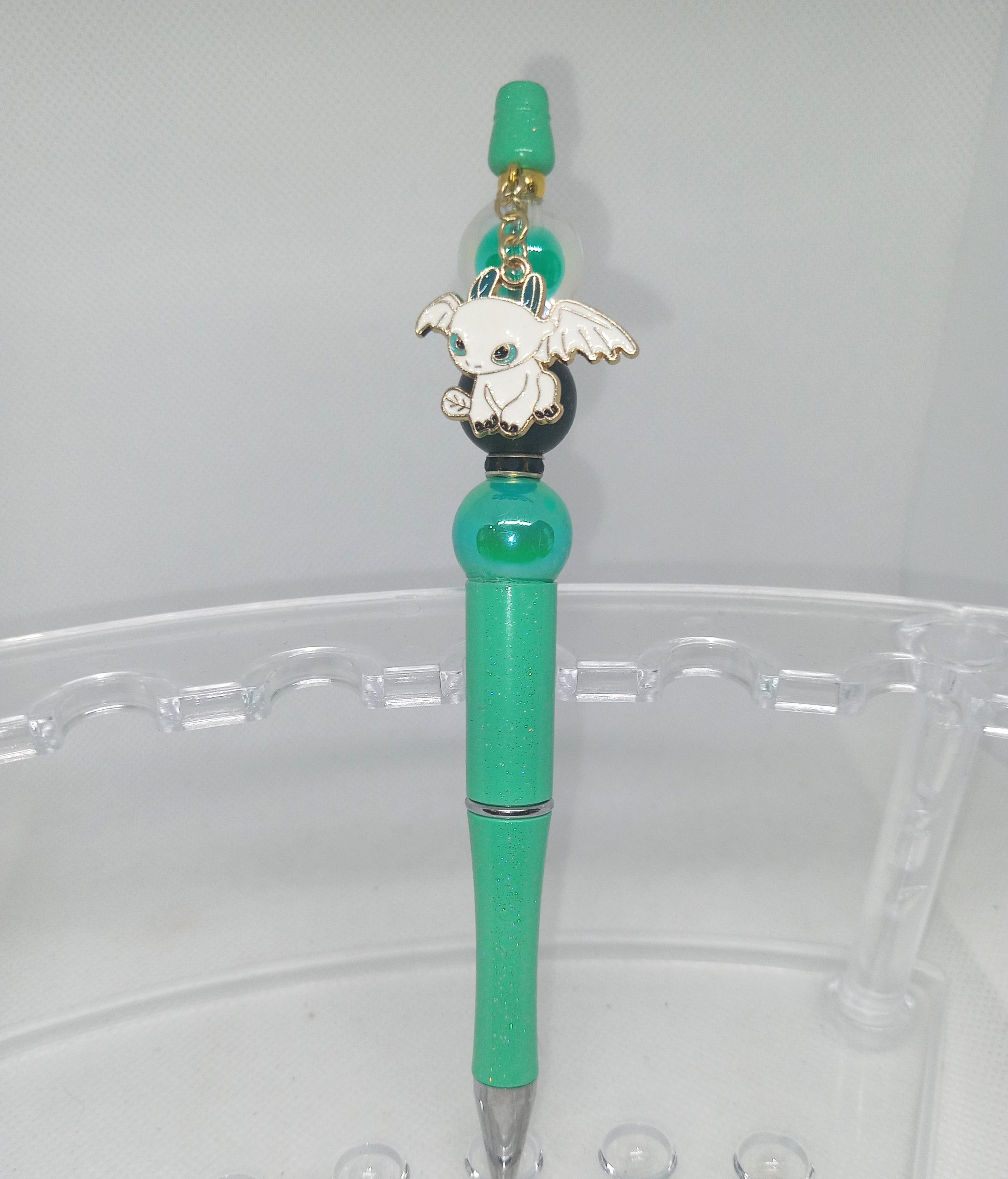 Aqua Bubble Gum Bead Pen with Light Fury Charm How to Train Your Dragon